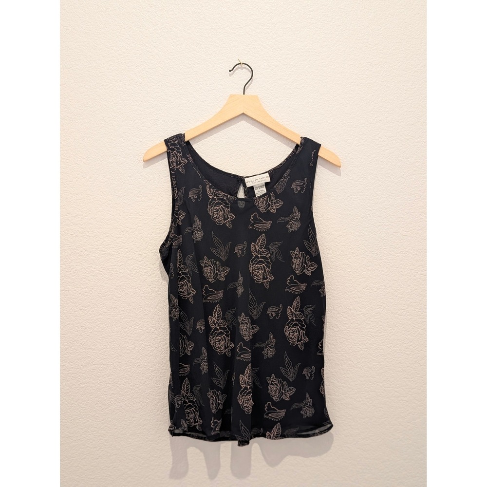 Morgan Taylor Intimates Black Pink Floral Sheer Sleeveless Blouse L